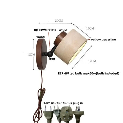 Rustic dark wood and beige concrete wall light bedroom sconce