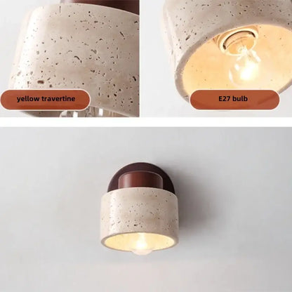 Rustic dark wood and beige concrete wall light bedroom sconce