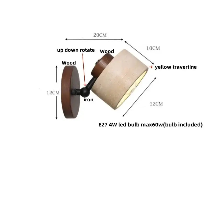 Rustic dark wood and beige concrete wall light bedroom sconce