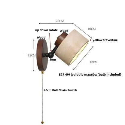 Rustic dark wood and beige concrete wall light bedroom sconce