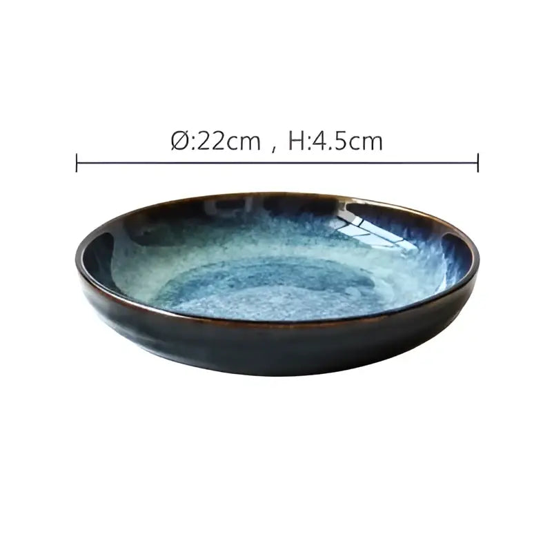 Rustic deep blue speckled ceramic salad bowl dining room dish