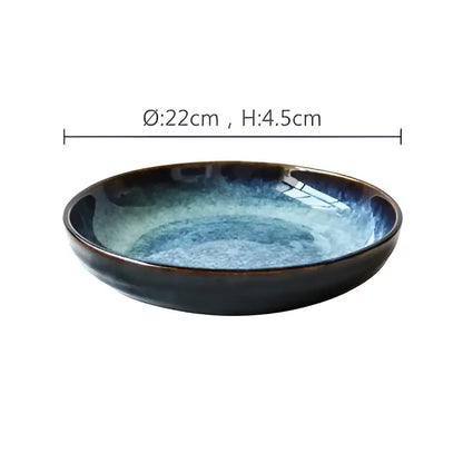 Rustic deep blue speckled ceramic salad bowl dining room dish