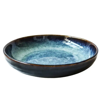 Rustic deep blue speckled ceramic salad bowl dining room dish