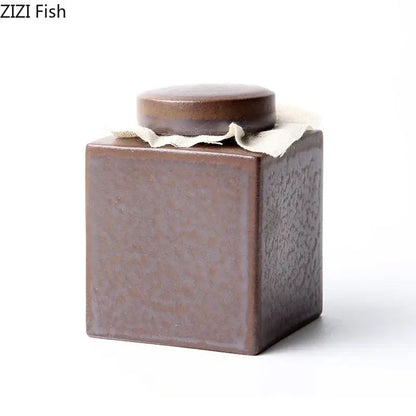 Rustic earth toned ceramic tea canister set kitchen storage jar