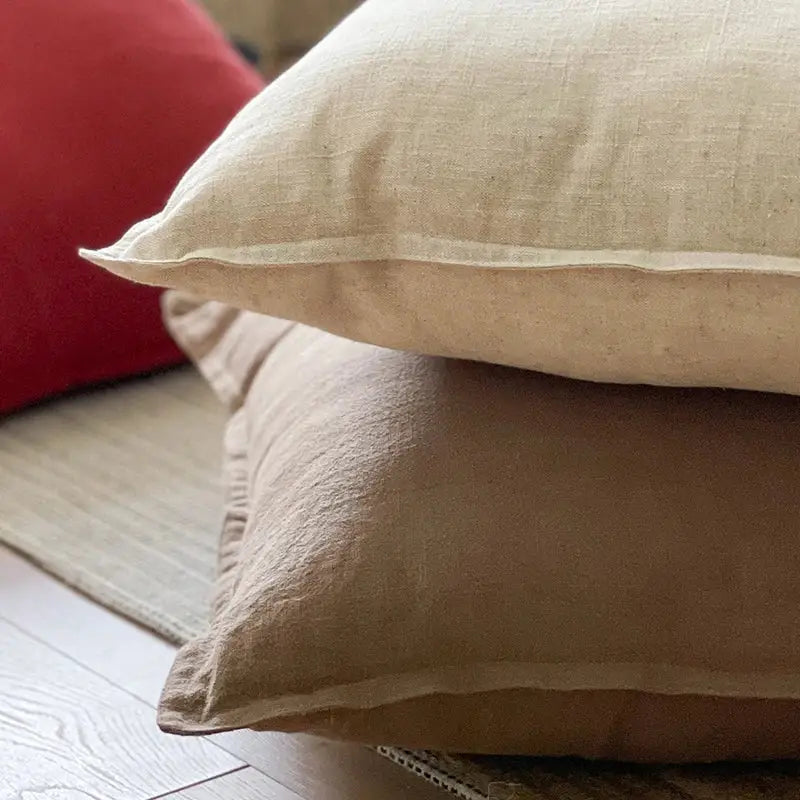 Rustic earthy tones linen fringed pillow cover living room decor