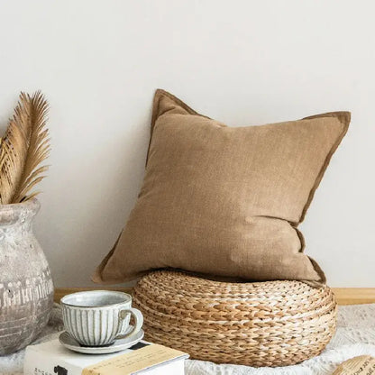 Rustic earthy tones linen fringed pillow cover living room decor