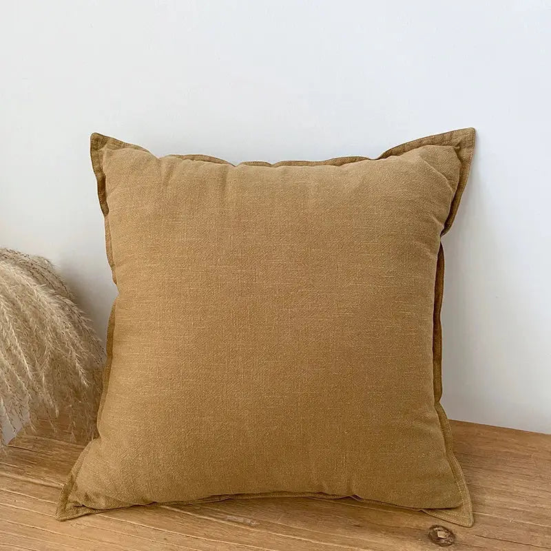 Rustic earthy tones linen fringed pillow cover living room decor