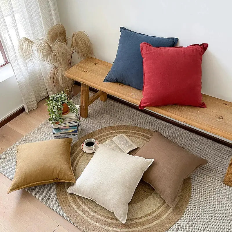 Rustic earthy tones linen fringed pillow cover living room decor