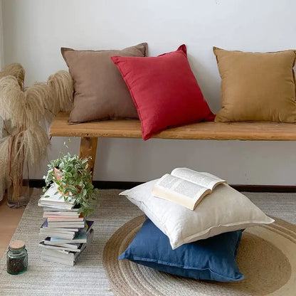 Rustic earthy tones linen fringed pillow cover living room decor