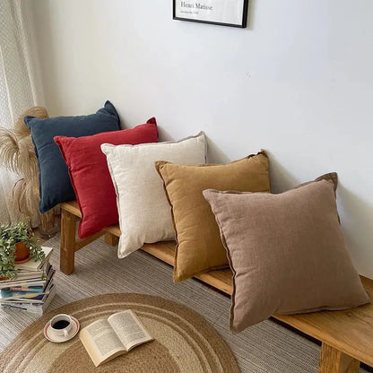 Rustic earthy tones linen fringed pillow cover living room decor