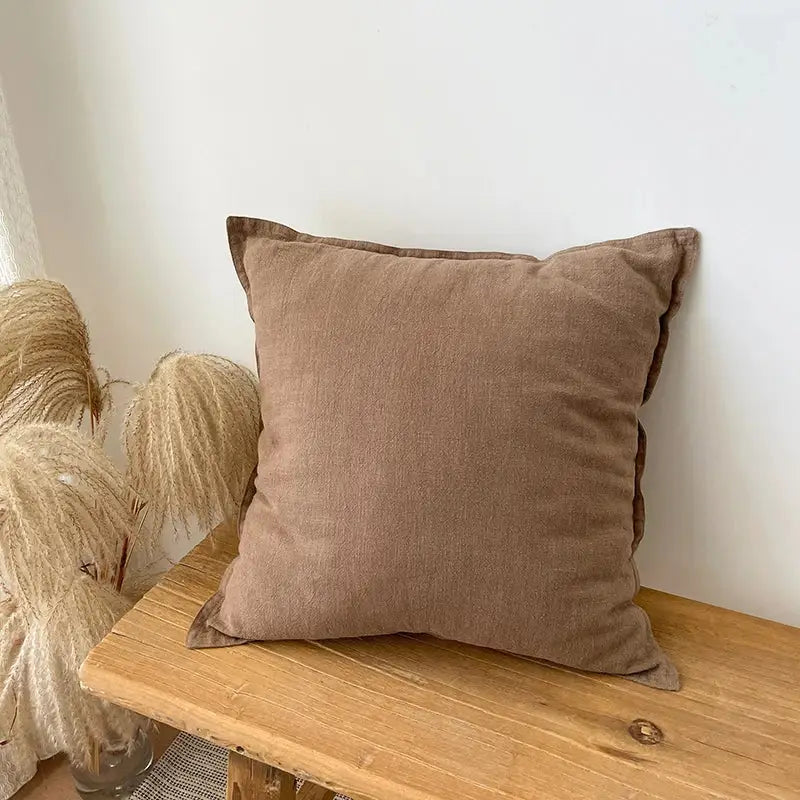 Rustic earthy tones linen fringed pillow cover living room decor