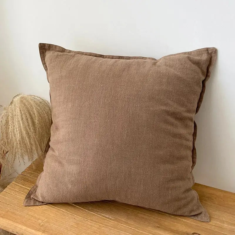 Rustic earthy tones linen fringed pillow cover living room decor