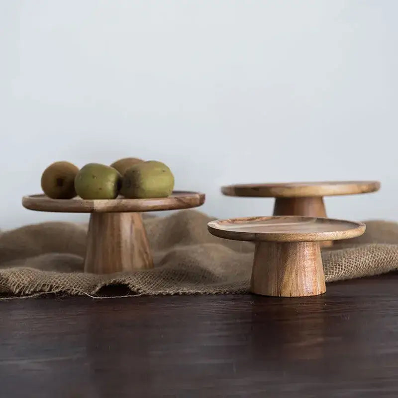 Rustic elevated wooden cake stand set – dining room serving trays