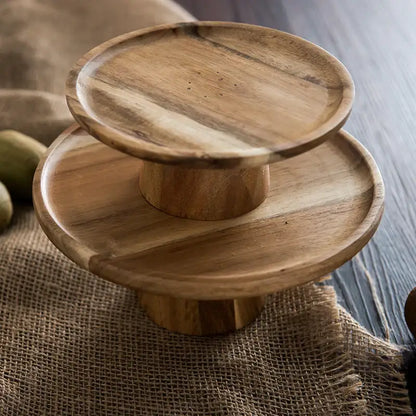 Rustic elevated wooden cake stand set – dining room serving trays