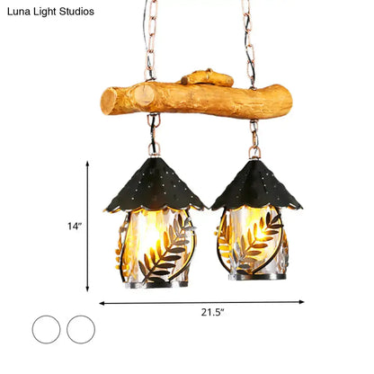 Rustic farmhouse wood and black hanging lamp dining room clear glass