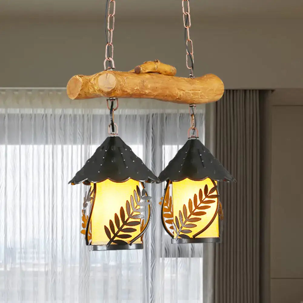Rustic farmhouse wood and black hanging lamp dining room clear glass