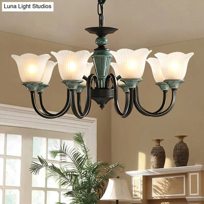 DecorBites™ Rustic Floral Chandelier with Blackish Green Suspension and Frosted Glass for Living Room