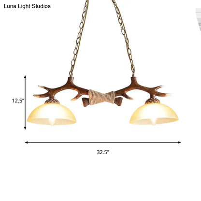 DecorBites™ Rustic Glass Hanging Lamp with Wood and Rope Accents - Bowl Shade Pendant (Amber, 2 Bulbs)