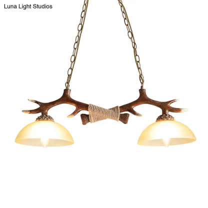 DecorBites™ Rustic Glass Hanging Lamp with Wood and Rope Accents - Bowl Shade Pendant (Amber, 2 Bulbs)