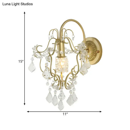 Rustic gold crystal wall mount lamp bedroom ornate sconce light