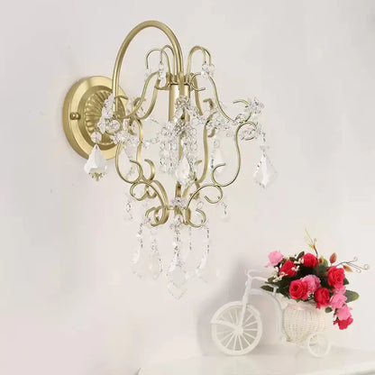 Rustic gold crystal wall mount lamp bedroom ornate sconce light