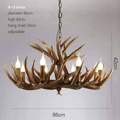 Rustic golden brown antler pendant chandelier dining room light