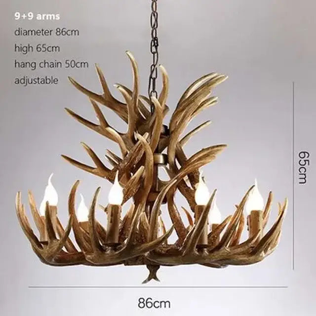 Rustic golden brown antler pendant chandelier dining room light