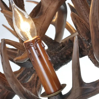 Rustic golden brown antler pendant chandelier dining room light