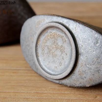 Rustic gray & brown coarse pottery vase living room decor