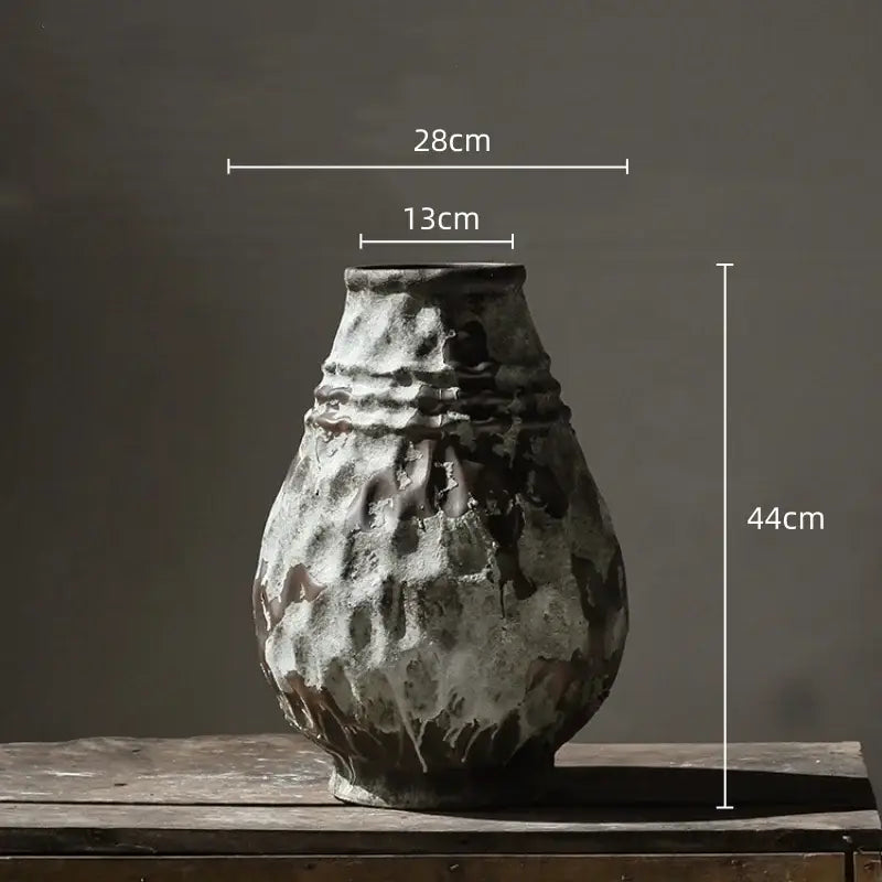 Rustic gray & white coarse pottery vase living room home decor