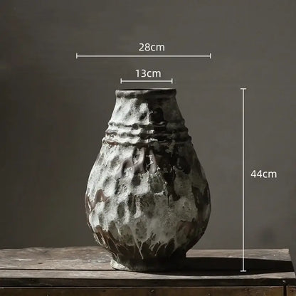 Rustic gray & white coarse pottery vase living room home decor