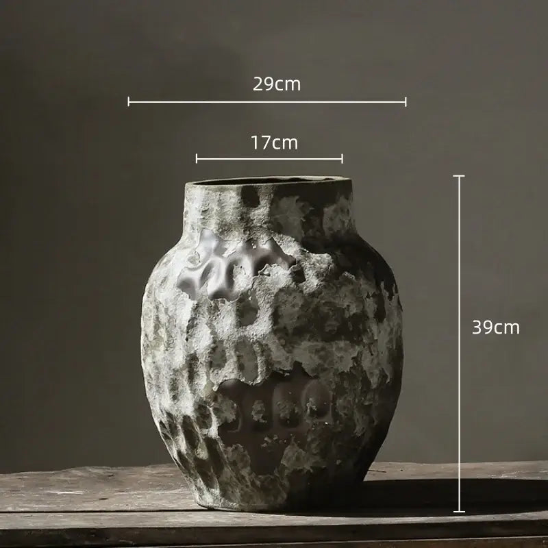 Rustic gray & white coarse pottery vase living room home decor