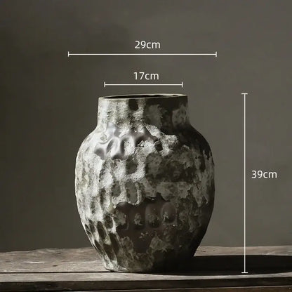 Rustic gray & white coarse pottery vase living room home decor