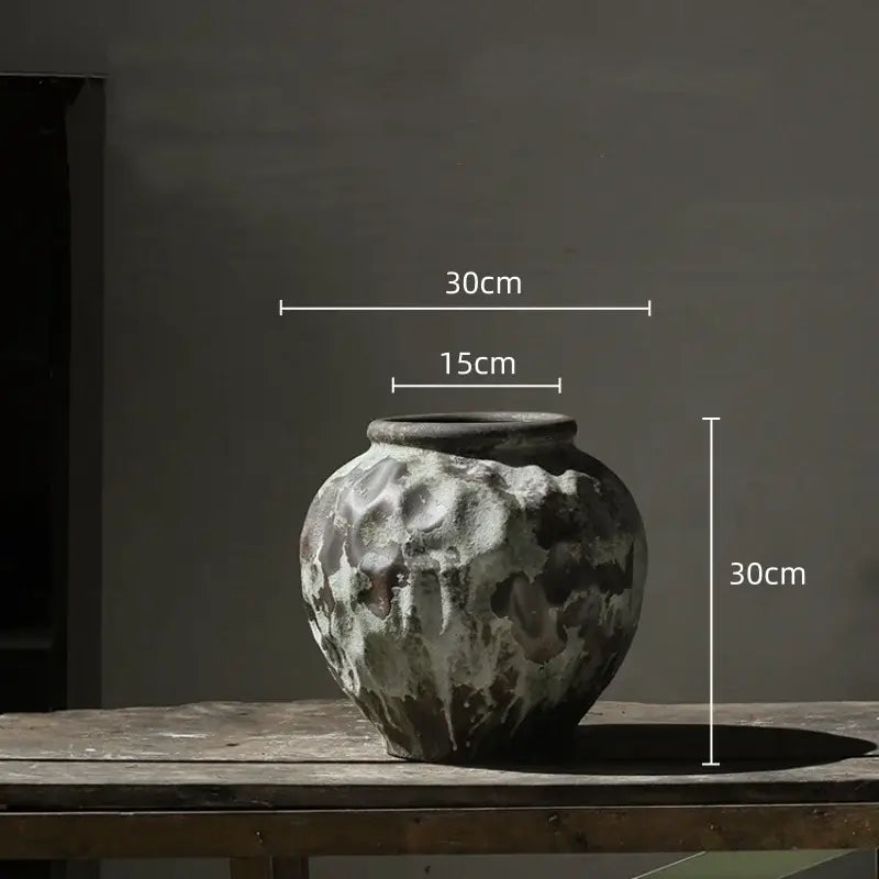 Rustic gray & white coarse pottery vase living room home decor