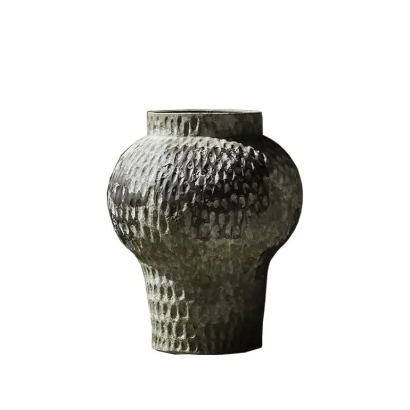 Rustic gray & white coarse pottery vase living room home decor