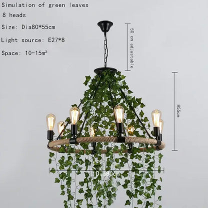 Rustic green leaf chandelier butterfly rope light for bar dining room