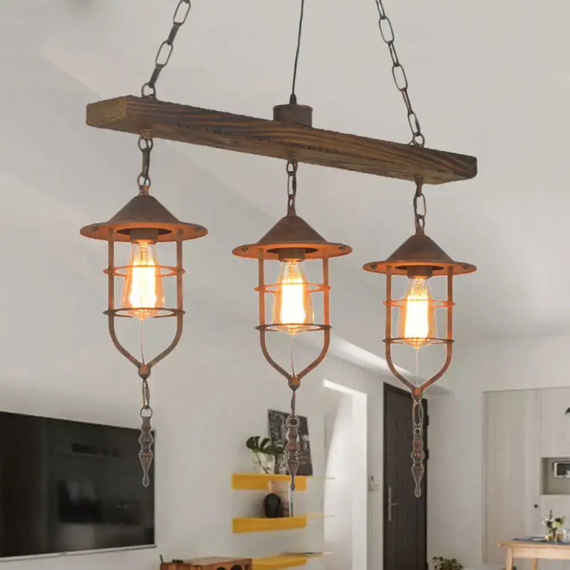 Rustic industrial 3 light pendant light fixture dining room wooden beam