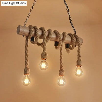 Rustic industrial brown pendant light dining room rope wood fixture