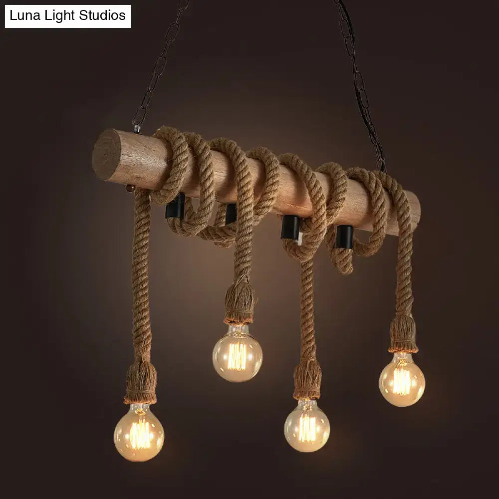 Rustic industrial brown pendant light dining room rope wood fixture