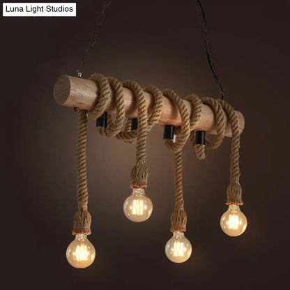 Rustic industrial brown pendant light dining room rope wood fixture