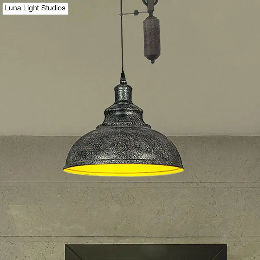 Rustic industrial copper dome pendant with pulley living room light