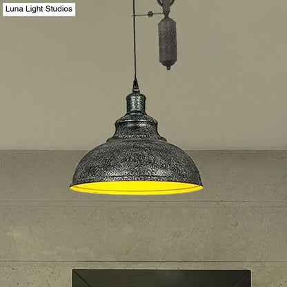 Rustic industrial copper dome pendant with pulley living room light