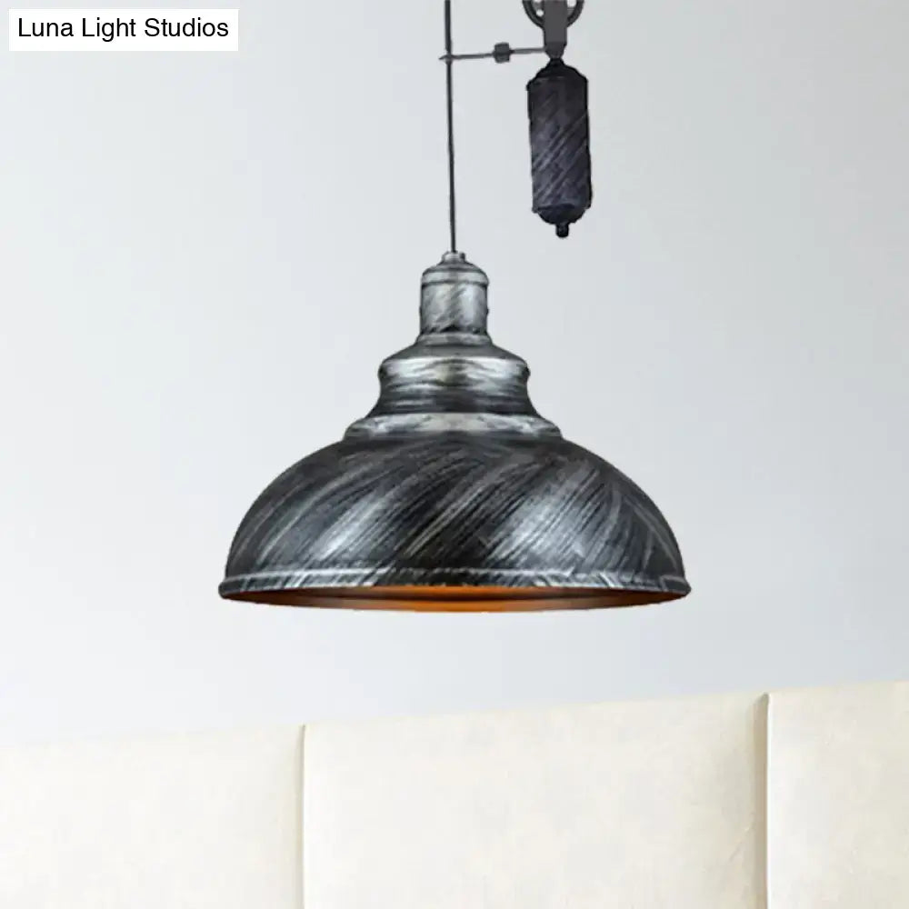 Rustic industrial copper dome pendant with pulley living room light