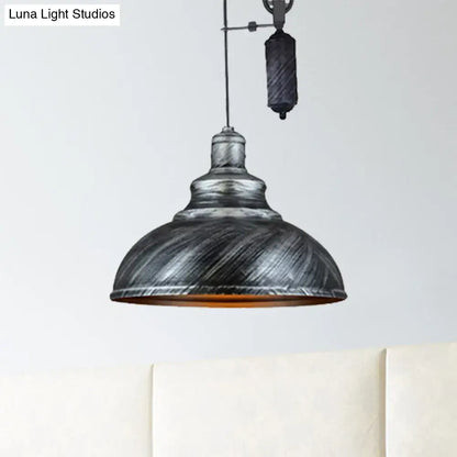 Rustic industrial copper dome pendant with pulley living room light