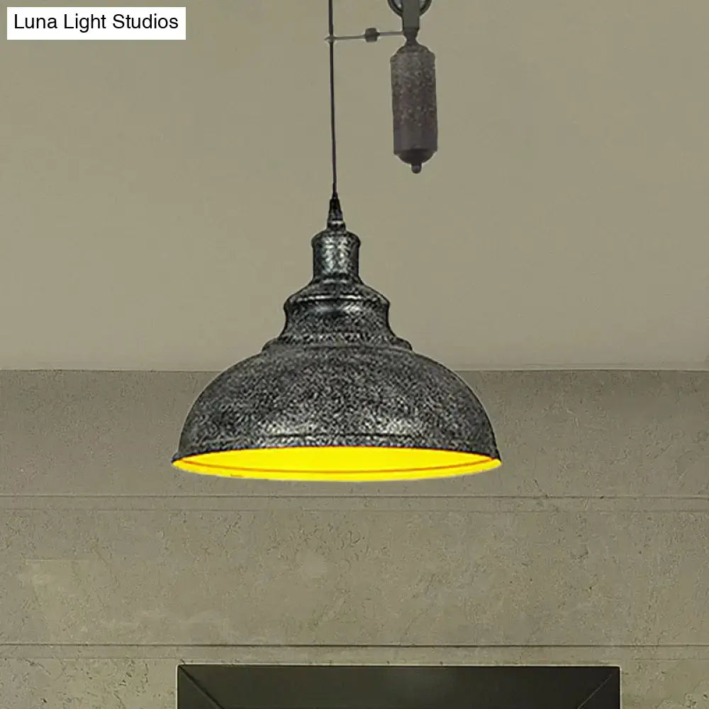 Rustic industrial copper dome pendant with pulley living room light