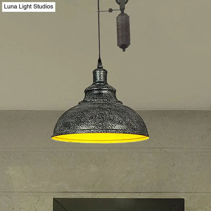 Rustic industrial copper dome pendant with pulley living room light