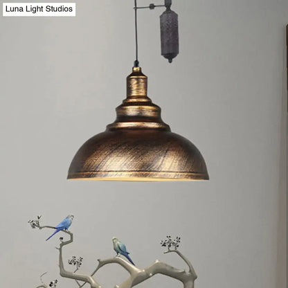 Rustic industrial copper dome pendant with pulley living room light