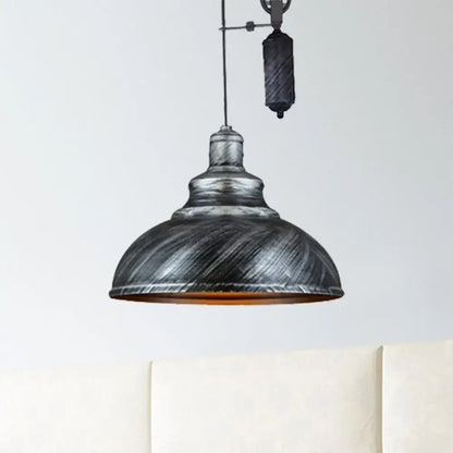 Rustic industrial copper dome pendant with pulley living room light