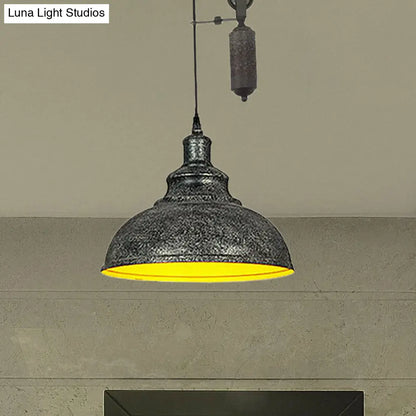DecorBites™ Rustic Industrial Dome Pendant Lamp with Pulley - 1 Light Metal Fixture in Brown/Grey for Living Room Lighting