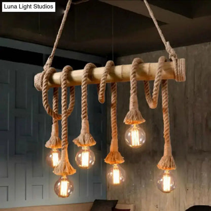 Rustic industrial hemp rope pendant lamp kitchen island lighting